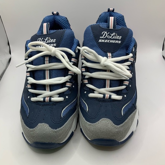 Skeckers Sports Woman's D'Lites Blue Pink Memory Foam Lace Up Wide Fit - 8 - Picture 5 of 9